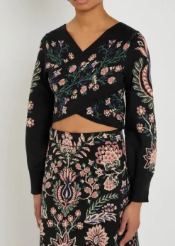 Marvelous Garden floral-jacquard knit crop top