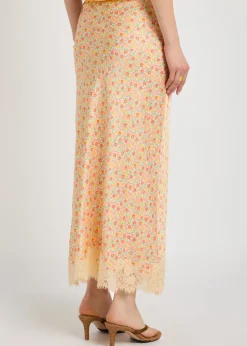 Matilde floral-print satin midi skirt