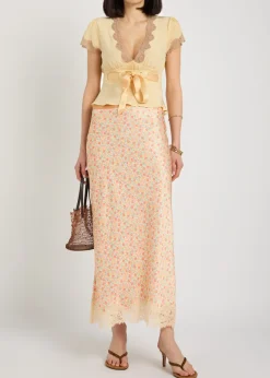 Matilde floral-print satin midi skirt