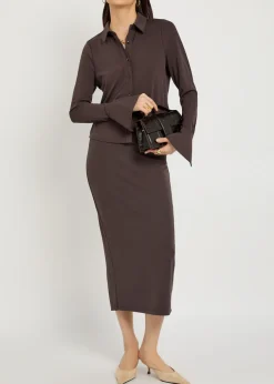 Matte stretch-jersey midi pencil skirt