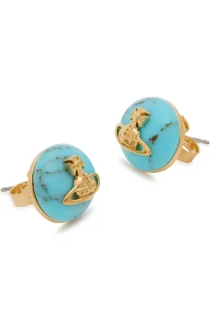 Maude marble orb brass stud earrings