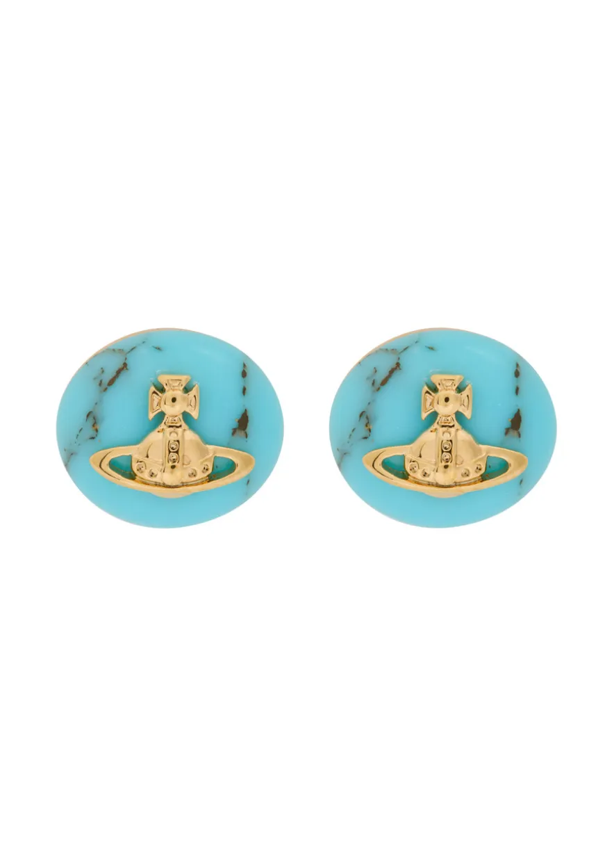 Maude marble orb brass stud earrings