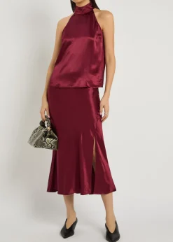 Maya side split satin skirt