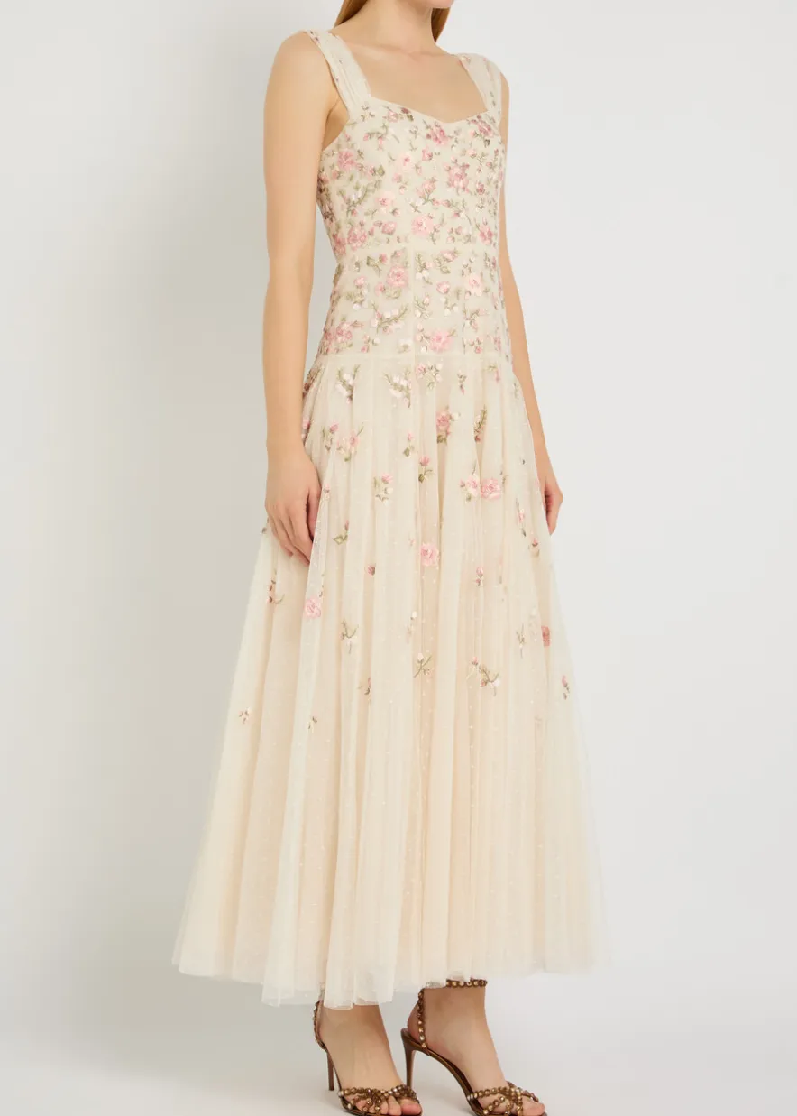 Mayflower Ditsy floral-embroidered tulle gown
