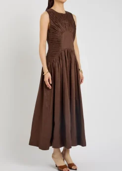 Medea pleated linen-blend maxi dress