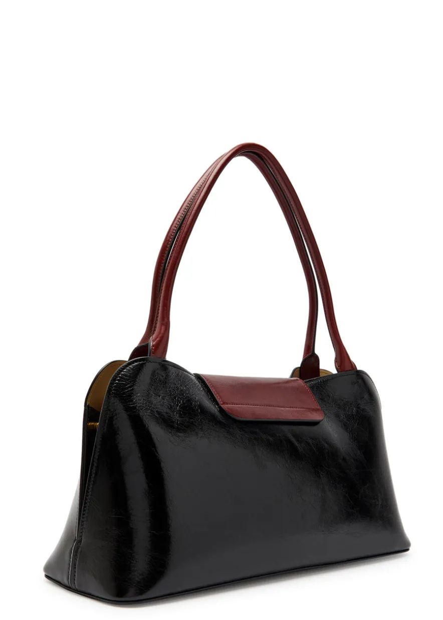 Medium glossed leather shoulder bag