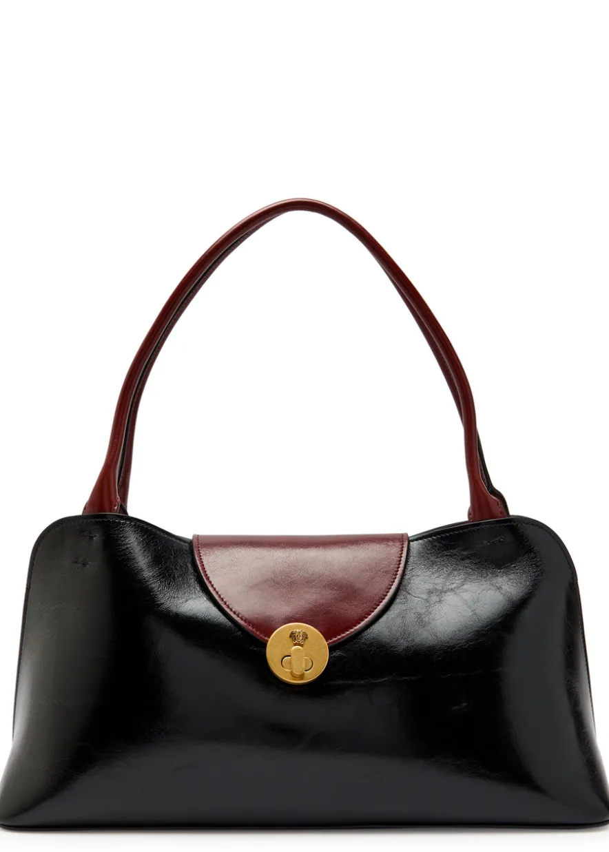 Medium glossed leather shoulder bag
