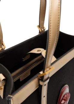 Medium logo-appliquéd leather and canvas tote