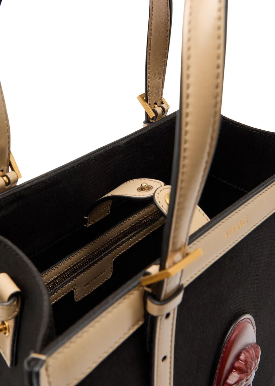 Medium logo-appliquéd leather and canvas tote