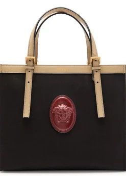 Medium logo-appliquéd leather and canvas tote