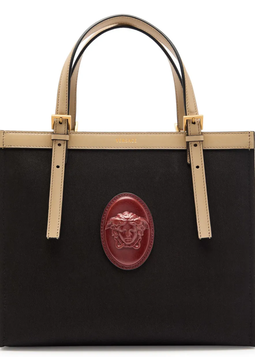 Medium logo-appliquéd leather and canvas tote