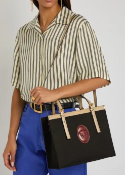 Medium logo-appliquéd leather and canvas tote