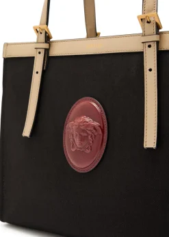 Medium logo-appliquéd leather and canvas tote