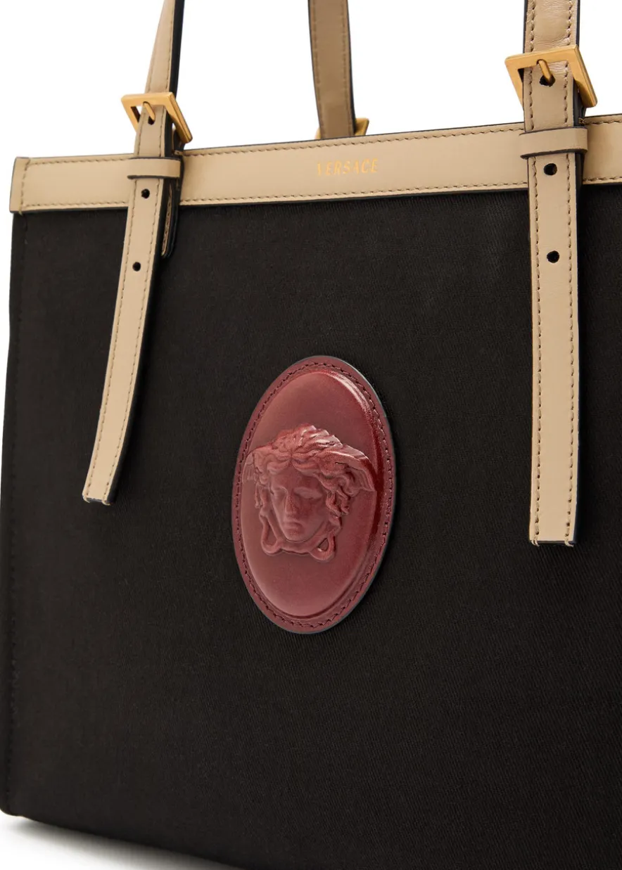 Medium logo-appliquéd leather and canvas tote