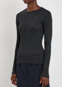 Melange-knit long-sleeve wool top