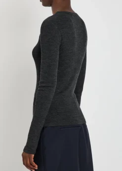 Melange-knit long-sleeve wool top