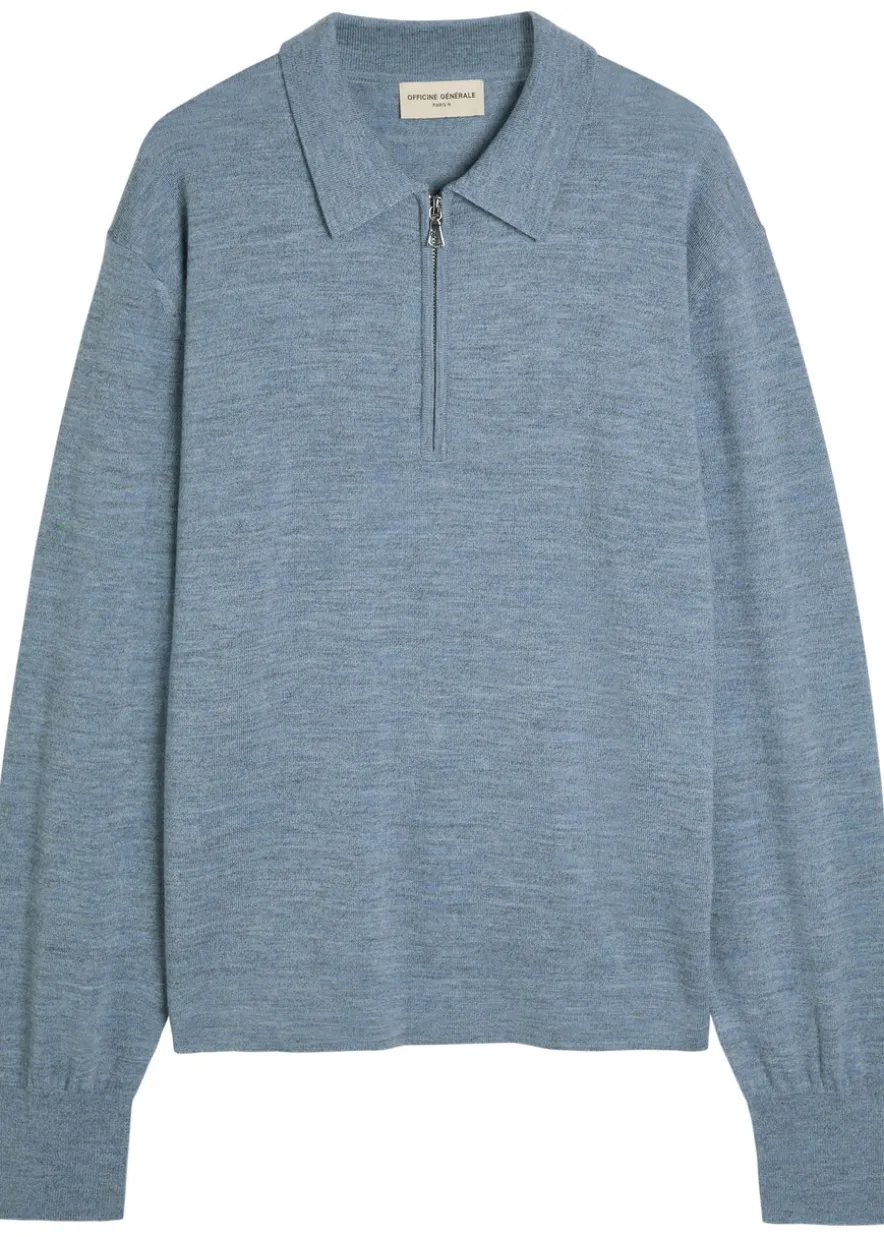 Melange merino wool polo jumper