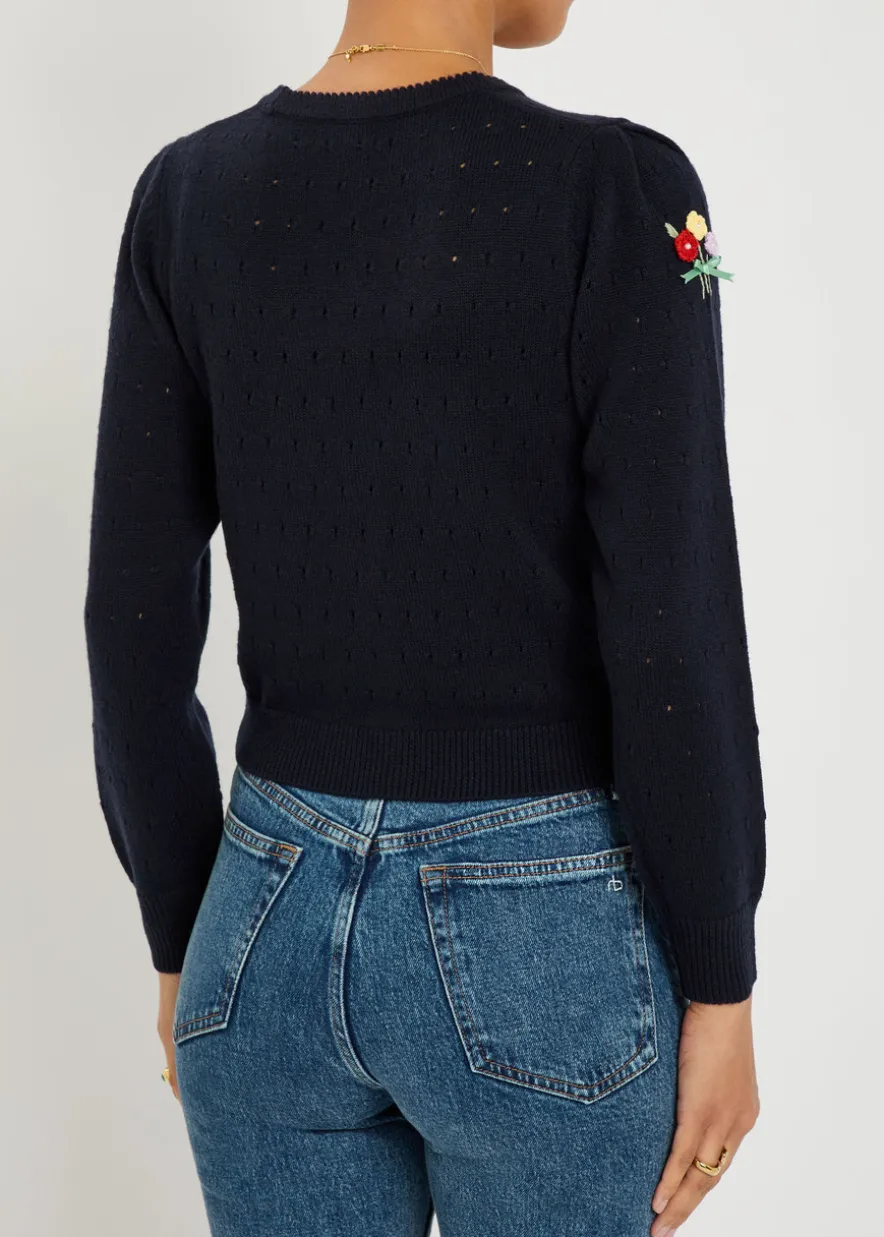 Merinda floral-appliquéd wool cardigan