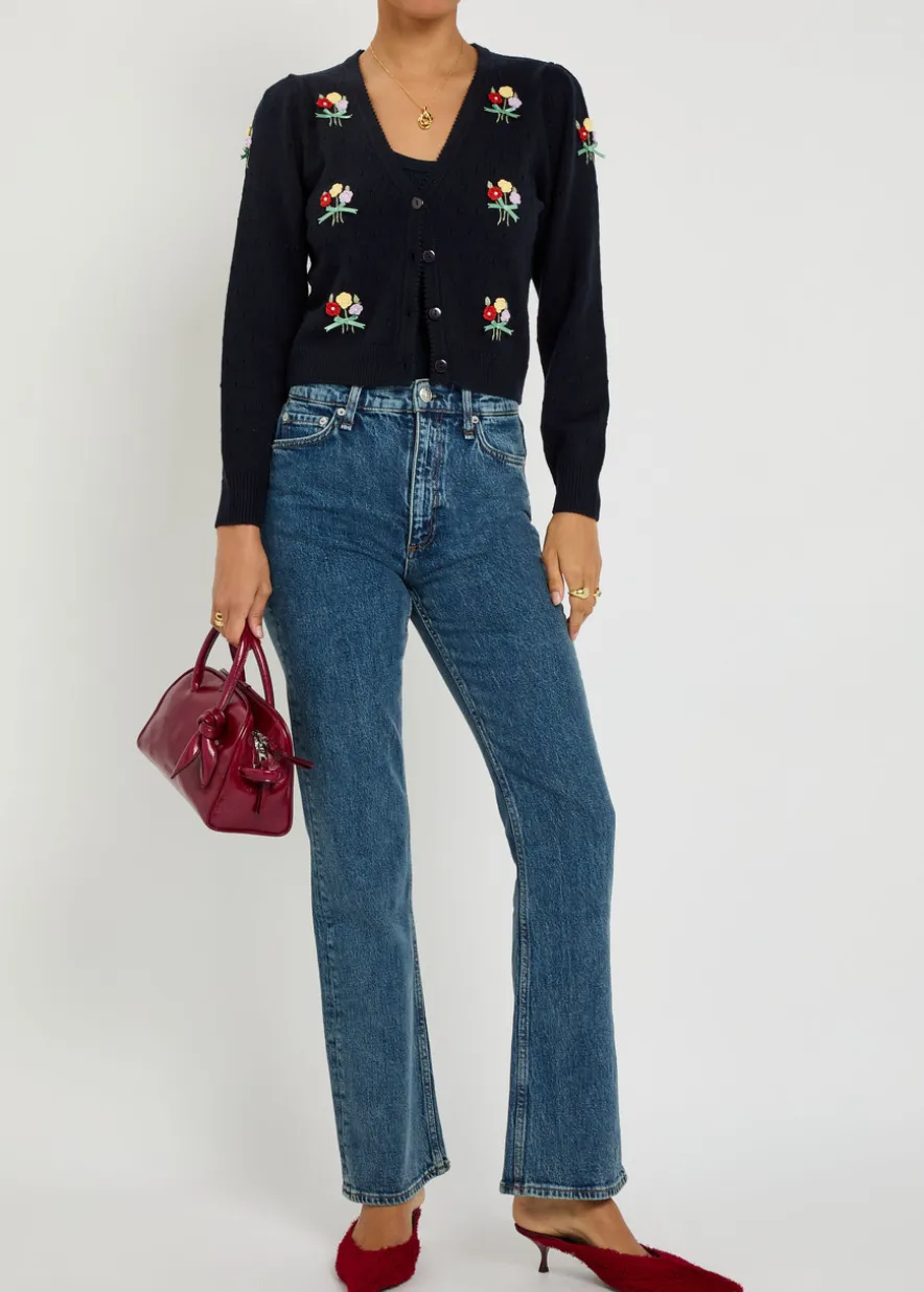 Merinda floral-appliquéd wool cardigan