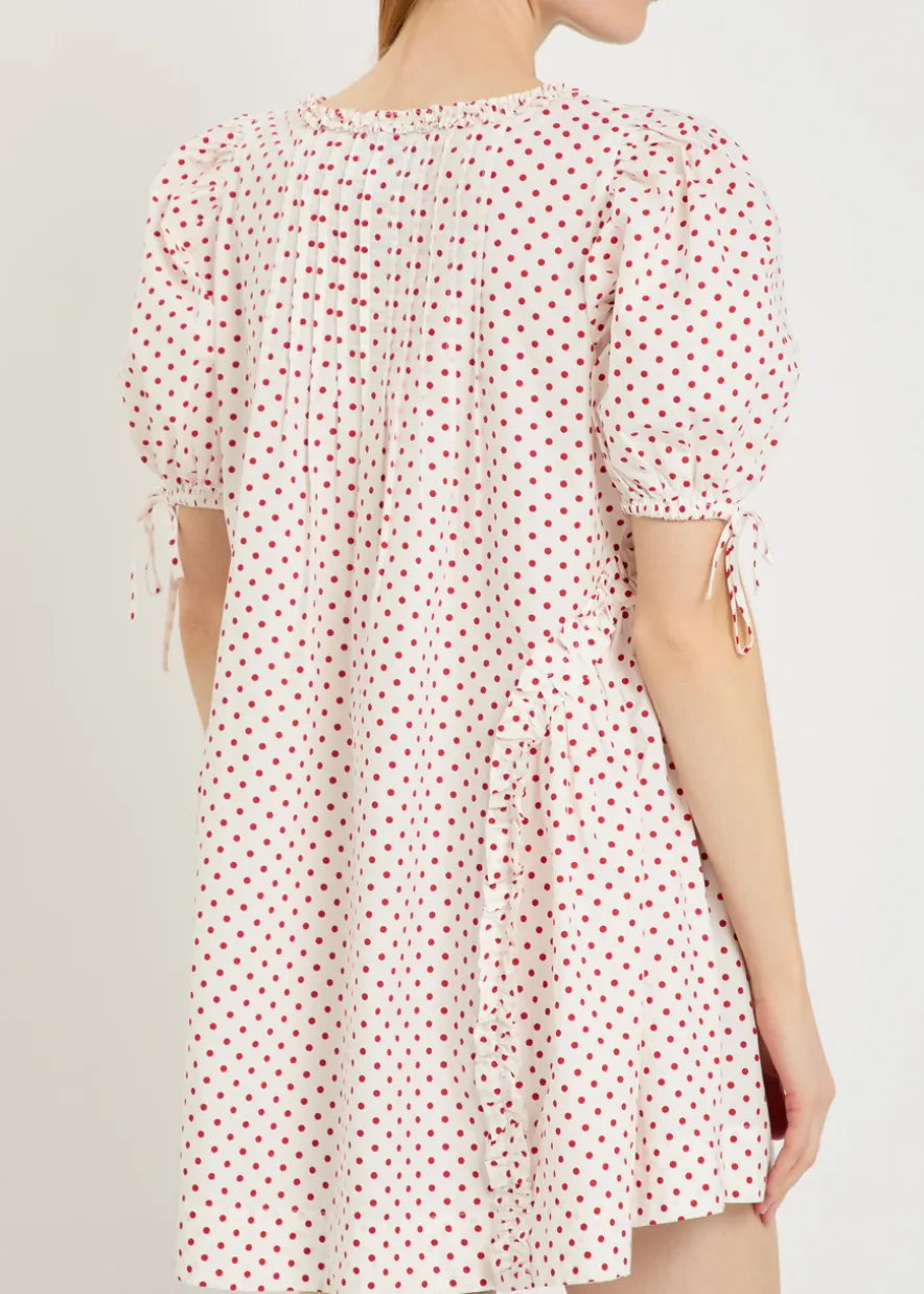 Meri polka-dot ruffled cotton-poplin mini dress