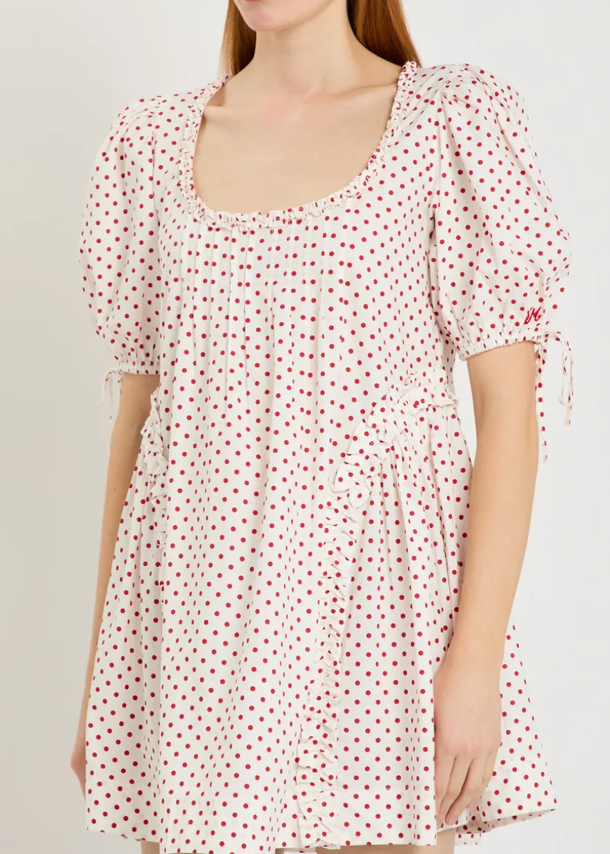 Meri polka-dot ruffled cotton-poplin mini dress