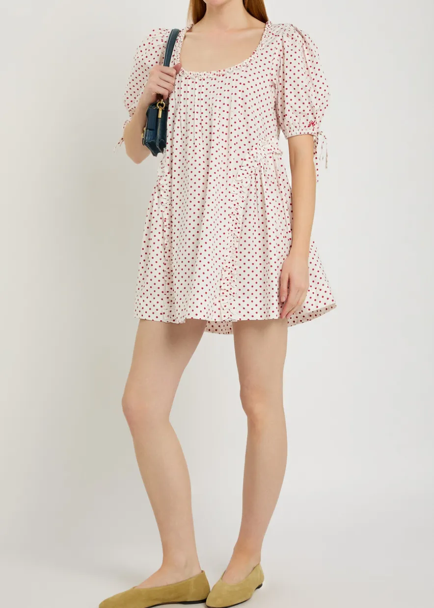 Meri polka-dot ruffled cotton-poplin mini dress
