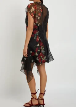 Merith floral-print ruffled silk mini dress