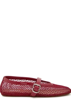 Mesh and glossed leather ballet flats