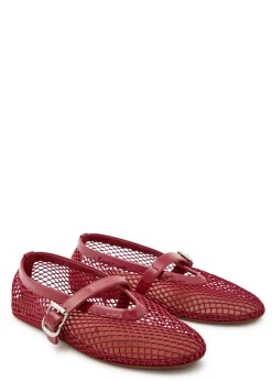 Mesh and glossed leather ballet flats