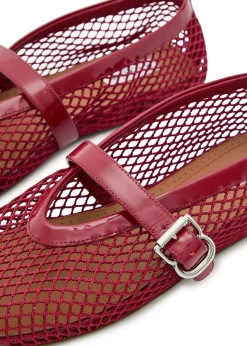 Mesh and glossed leather ballet flats