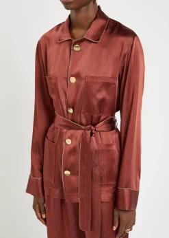 Metallic-pinstripe satin shirt jacket