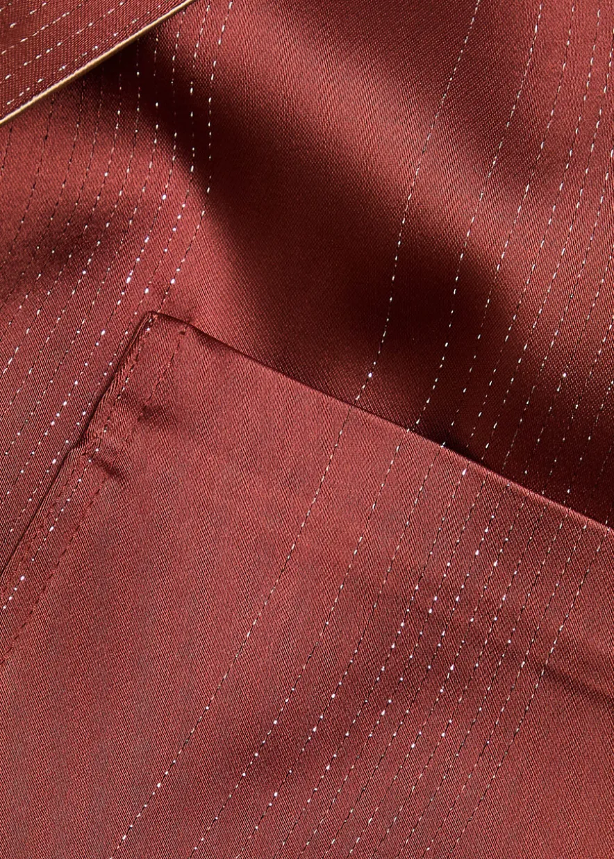Metallic-pinstripe satin shirt jacket