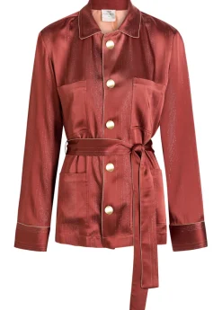 Metallic-pinstripe satin shirt jacket