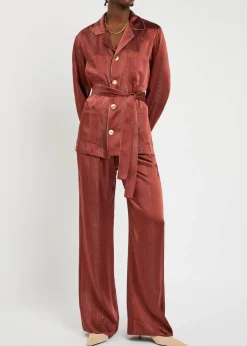 Metallic-pinstripe satin shirt jacket