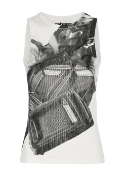 Metallic-print stretch-cotton tank top