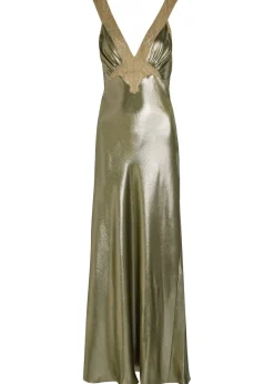 Metallic silk maxi dress