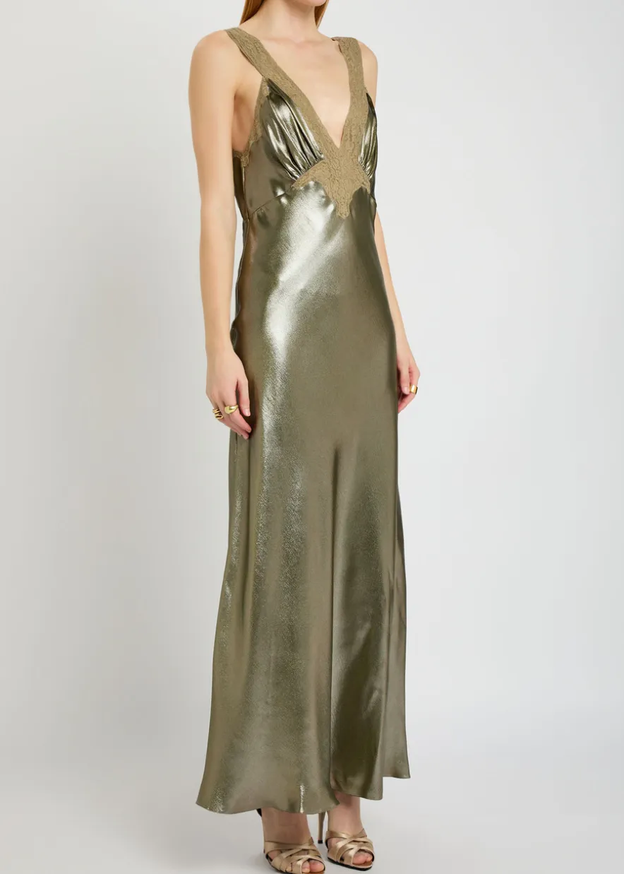 Metallic silk maxi dress