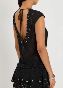 Metorie bead-embellished crochet top