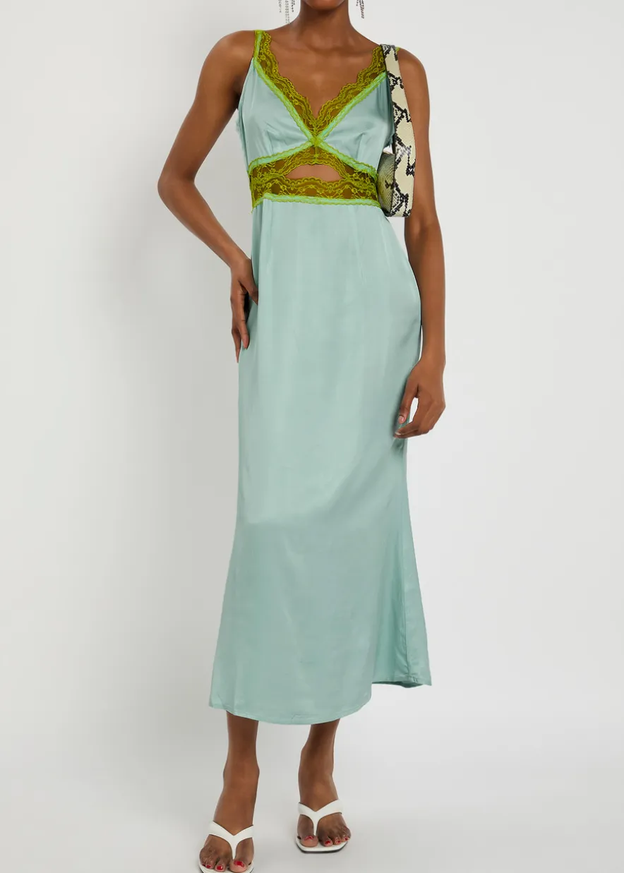 Mimi lace-trim satin midi dress