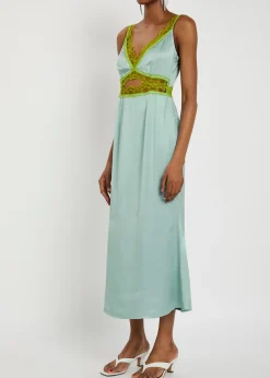 Mimi lace-trim satin midi dress