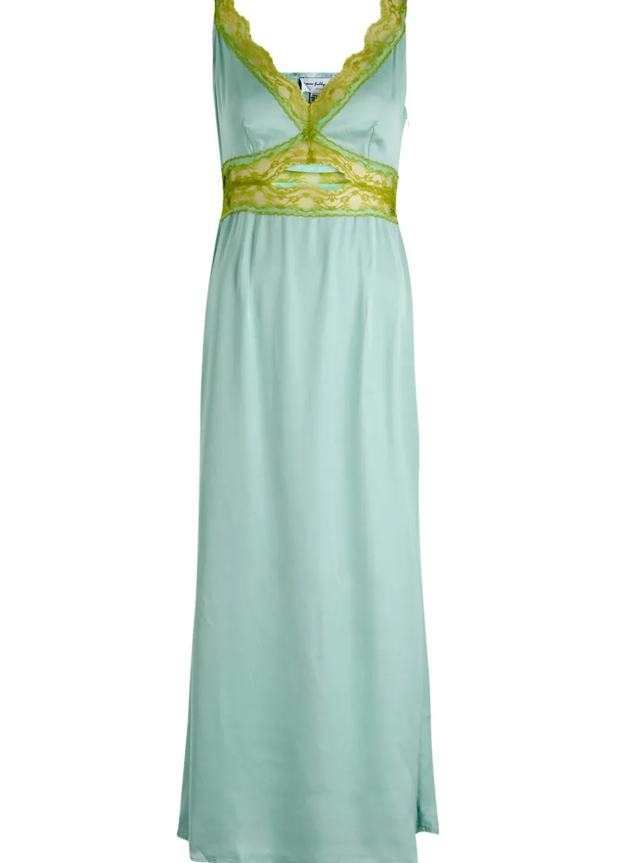 Mimi lace-trim satin midi dress