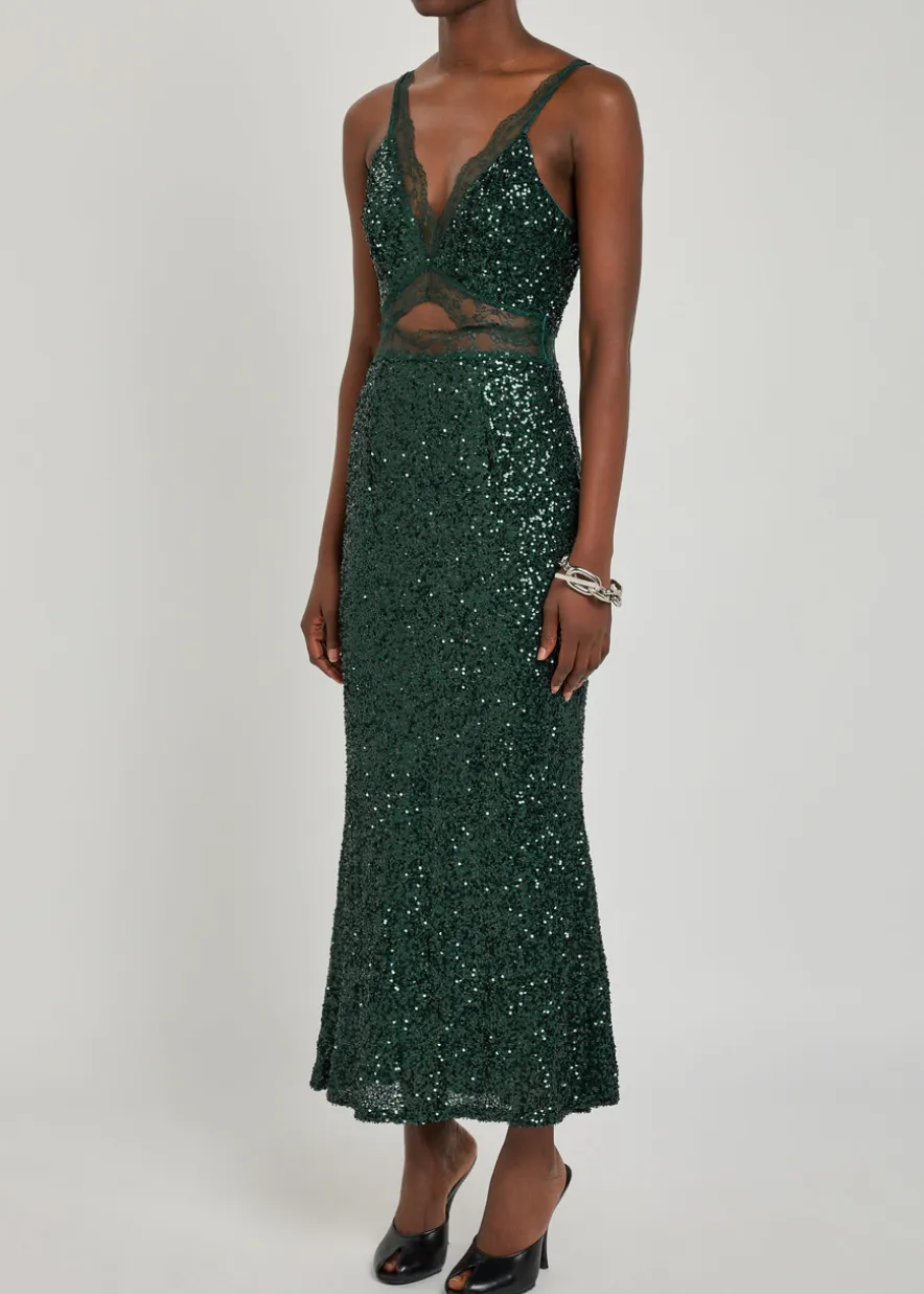 Mimi sequin-embellished satin maxi dress