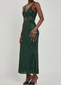 Mimi sequin-embellished satin maxi dress