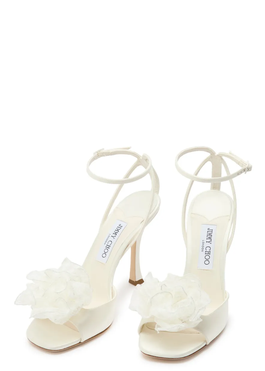 Mimmi 100 floral-appliquéd satin sandals