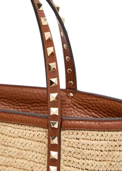Mini Rockstud raffia tote bag