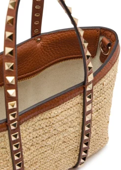 Mini Rockstud raffia tote bag