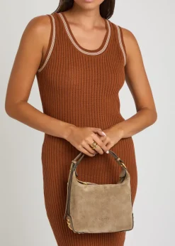 Mini suede top handle bag