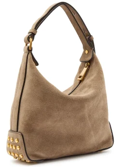 Mini suede top handle bag