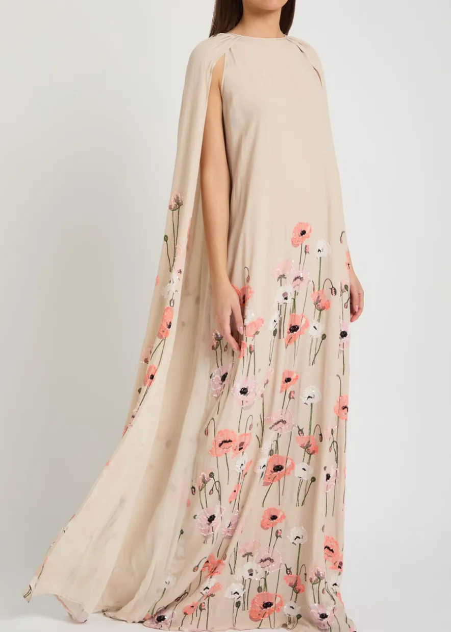 Minnie cape-effect crepe maxi dress