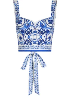 Miriam printed linen-blend cropped top